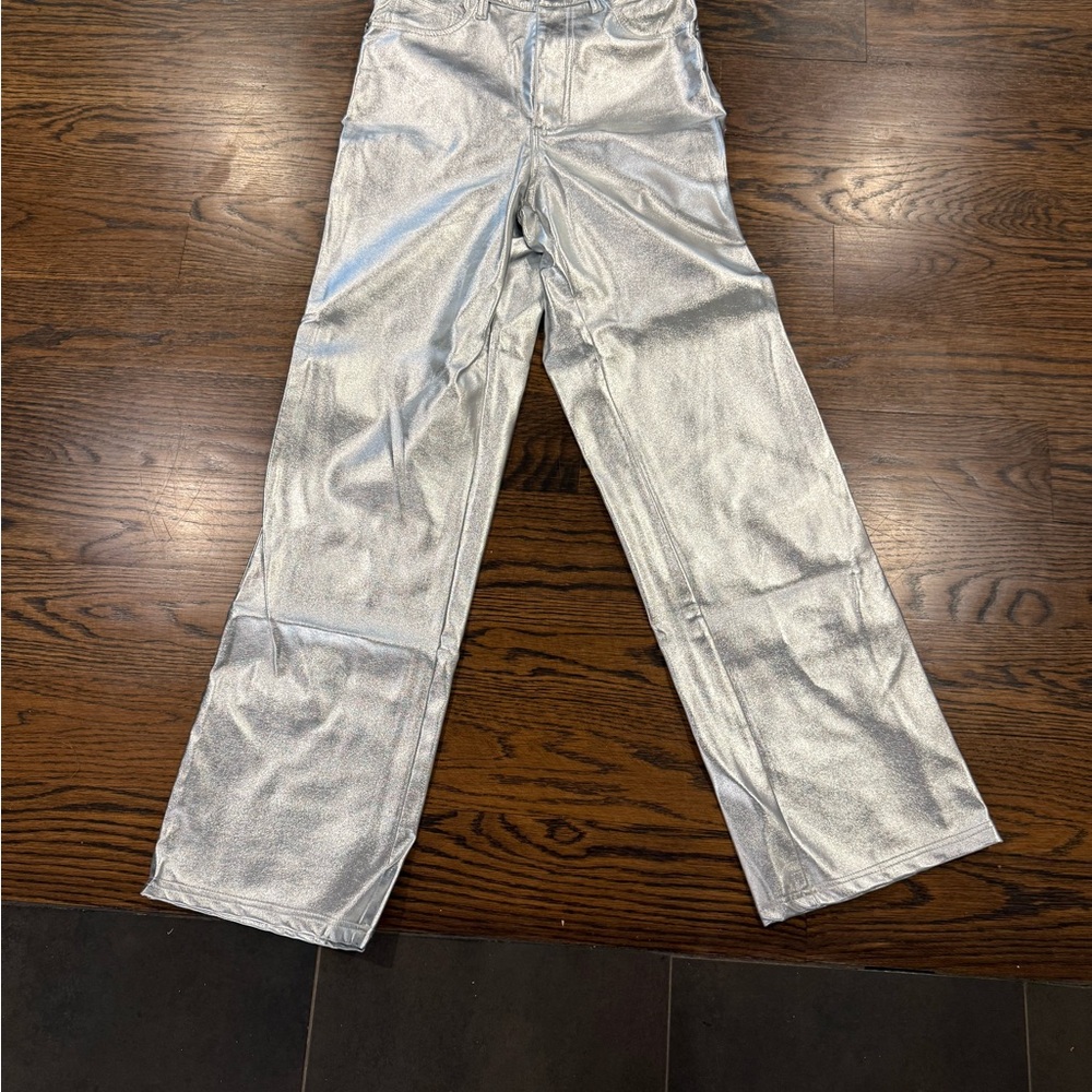 WeWoreWhat Shimmering 5 pocket Silver Jean style pants